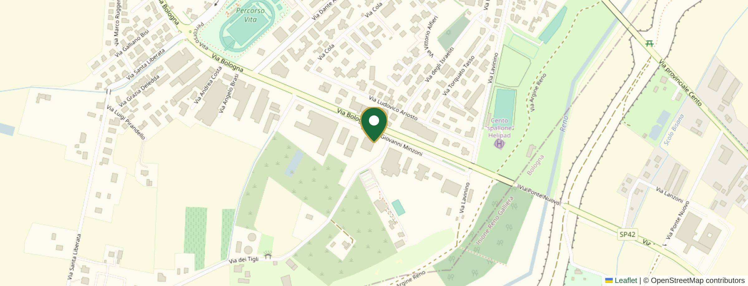Mappa della zona con la sede del centro in Via Don Giovanni Minzoni a Cento